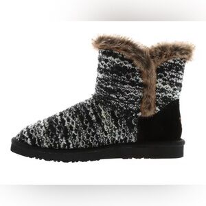 Lamo Yuma Suede & Textile Pull On Faux Fur Lined Winter Boots Black & White - 7